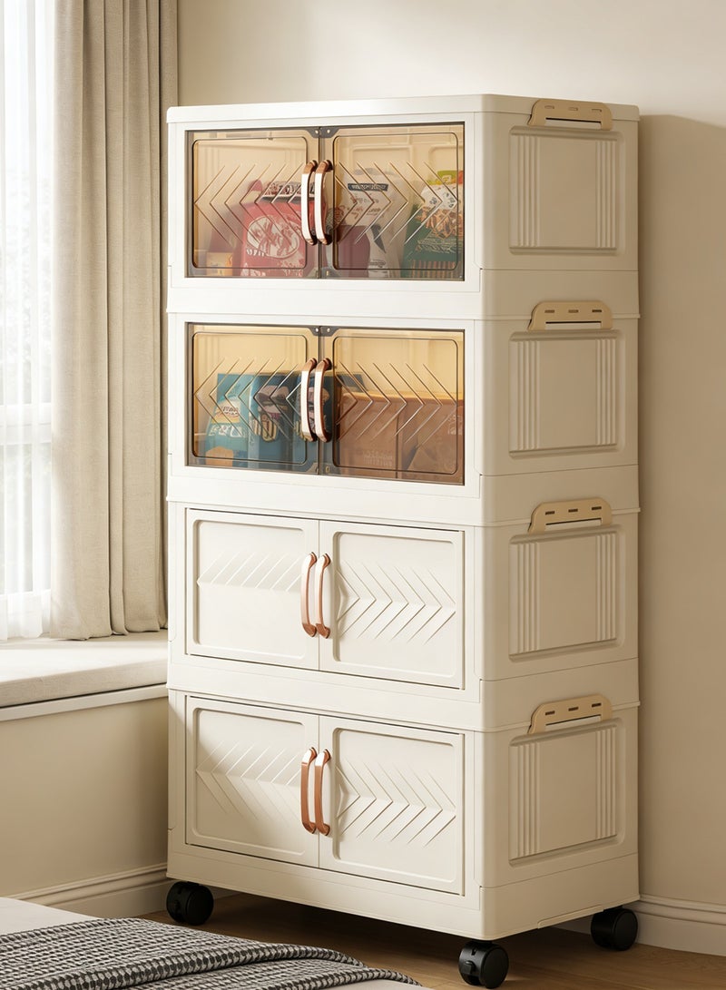 CUBEXELL Plastic Storage Bins with Lids, Stackable Storage Containers with Wheels, 4 Layer Folding Storage Boxes,  Collapsible Storage Bins, Multi-Functional Folding Storage Containers for Living Room and Office - Image 1